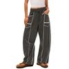 Women's Wide Leg Pants With High Waisted Straight Leg And Spliced Pocket Casual Pants