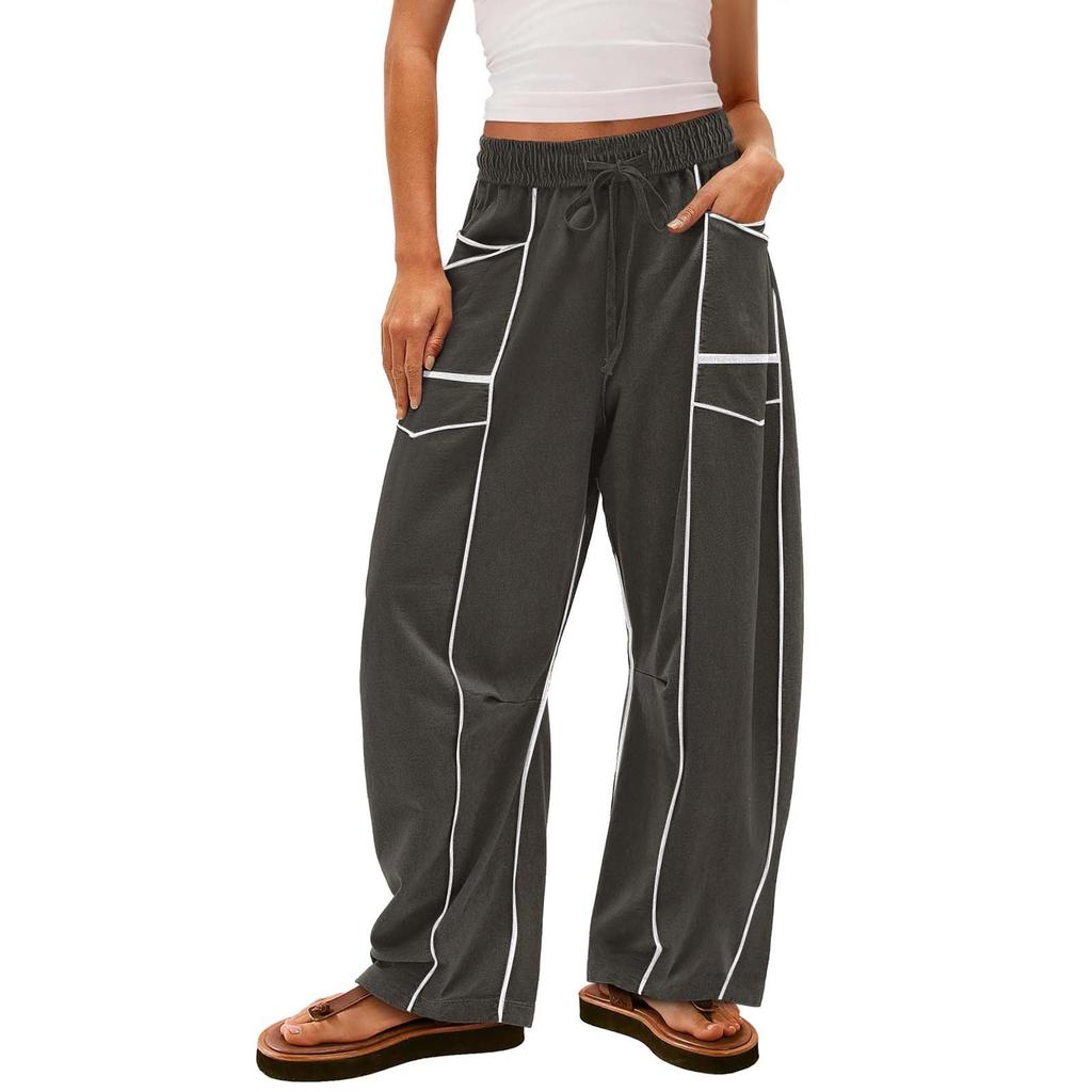 Women's Wide Leg Pants With High Waisted Straight Leg And Spliced Pocket Casual Pants