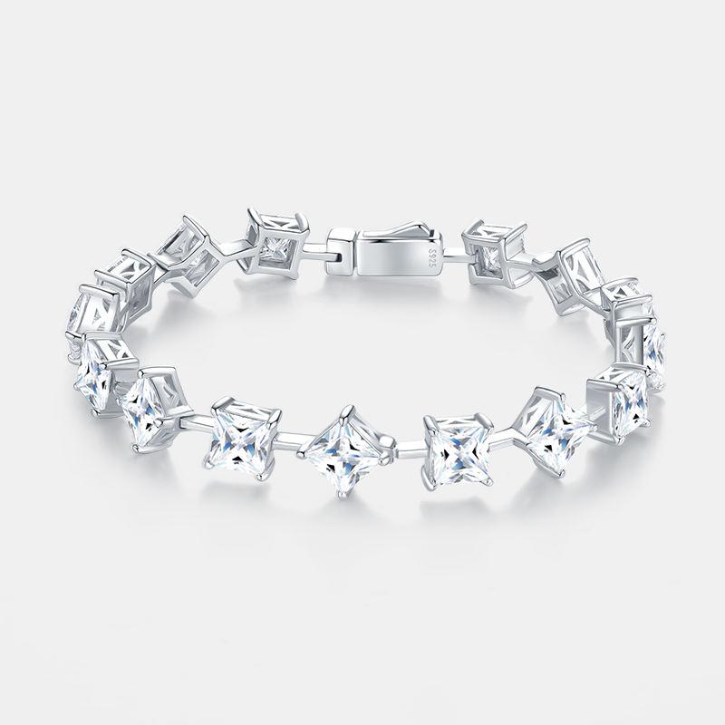 Luxury Princess Cut Moissanite Tennis BraceletS925 Silver Secure Box Clasp Tarnish Resistant for Anniversaries Gift Bracelet 18cm серебряный