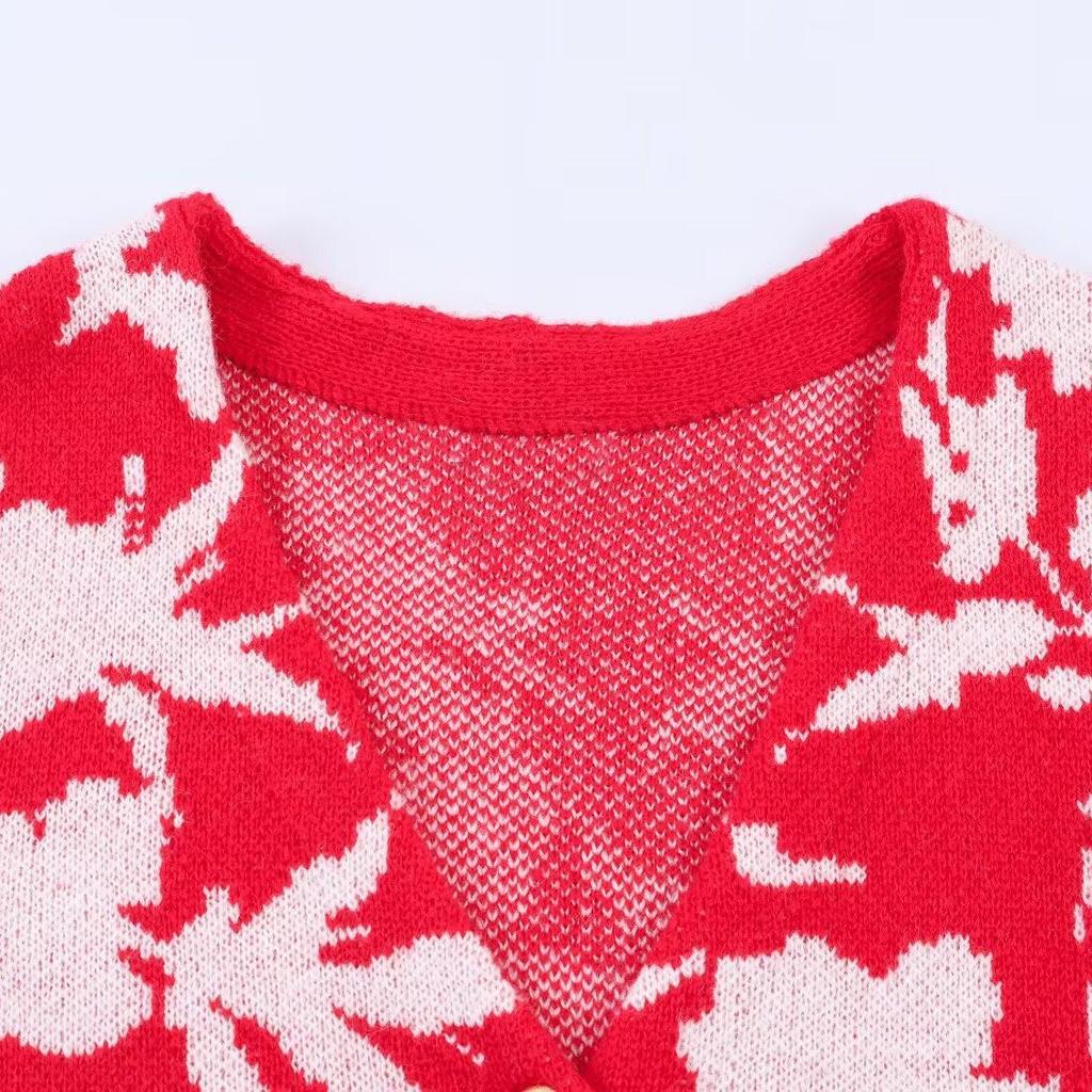 U Cross European Style 2026 Fashion Jacquard V-Neck Women's Knit Cardigan