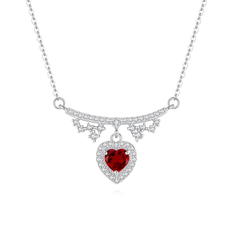 S925 sterling silver necklace women's natural peridot love pendant amethyst citrine light luxury high-end collarbone chain elegant women's jewelry