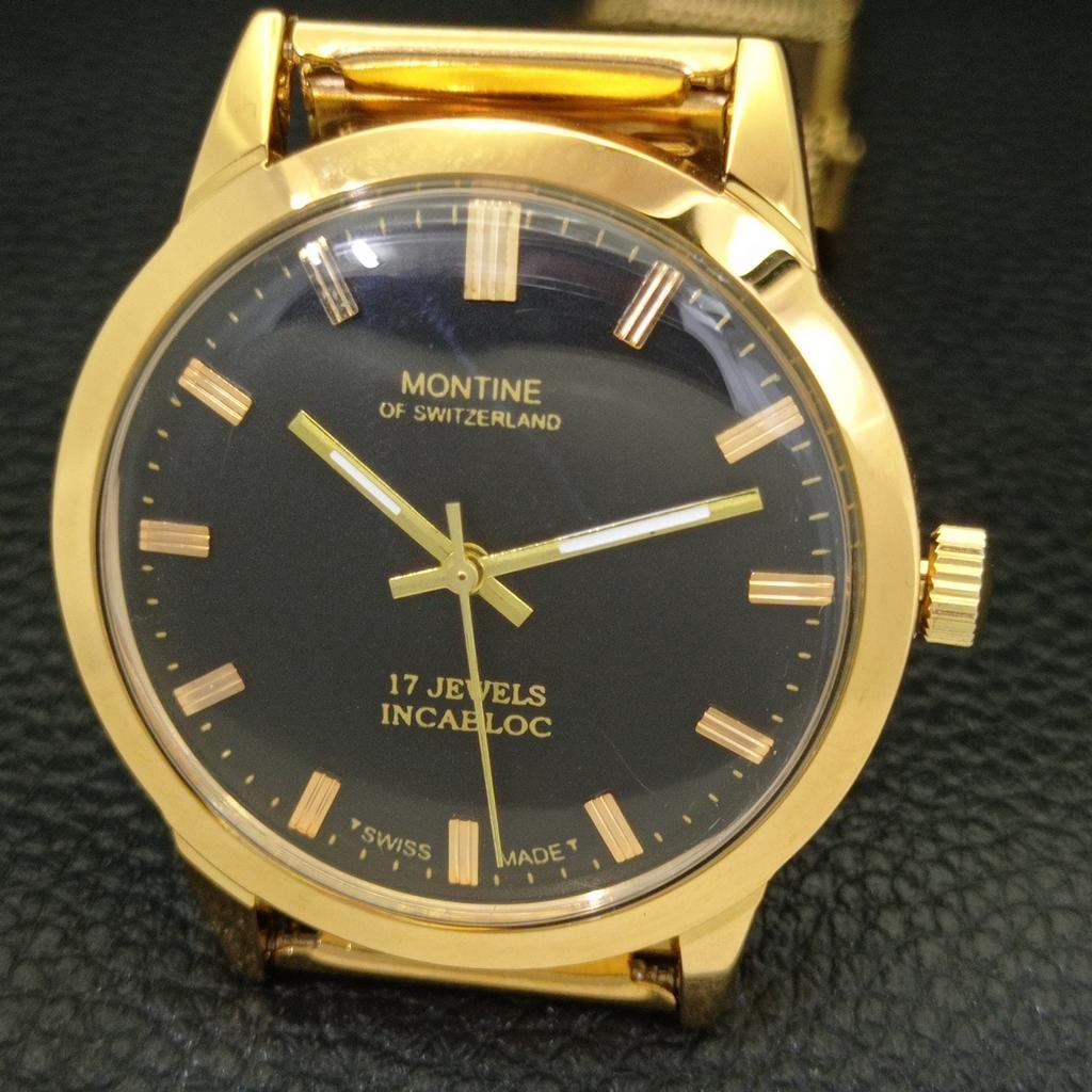 MONTINE DE SUISSE VINTAGE 17J INCABLOC MONTRE HOMME PLAQUÉE OR a285401-11