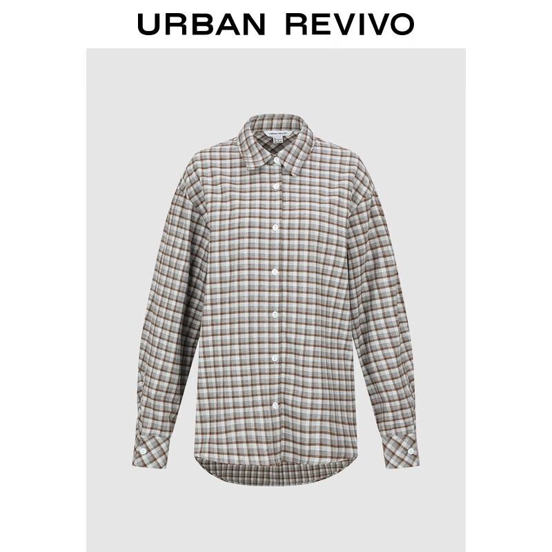 UR2025 Women s Retro Plaid Lapel Shirt M
