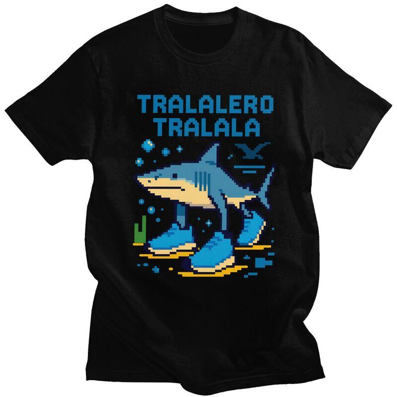 Male Tralalero Tralala Italian Brainrot Meme T Shirts Round Neck Short Sleeve 100 Cotton Tee Shirt Novelty Summer Tyle Clothing