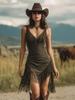 Women's Sexy Deep V Tassel Slimming Dress