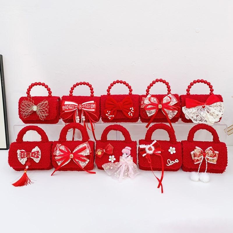 Red Girls Enchanting Shoulder Bag With Chic Bow And Tassel Accents Kids For