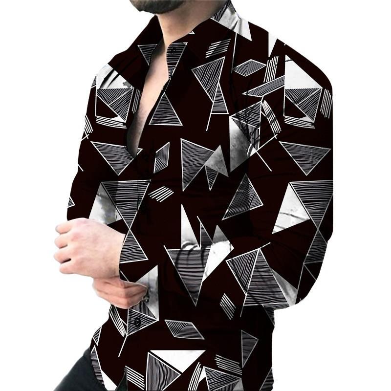 Men's Satin Long Sleeve Shirt Red Swirl Print Button-Up Casual Party Top