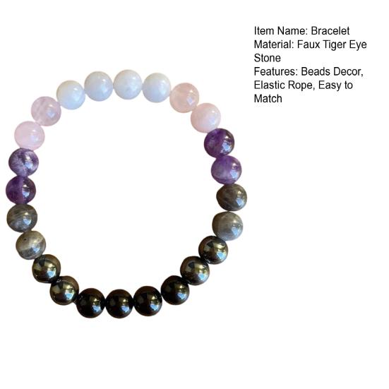 Women Bracelet Elastic Rope Faux Tiger Eye Stone Beads Bracelet Comfortable To Wear Wristband Versatile Accessories