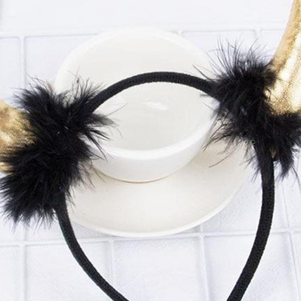 Devil Horn Decor Headband Plush Fabric Handmade Lightweight Elastic Design Hair Hoop Cosplay Parties Halloween Accessories