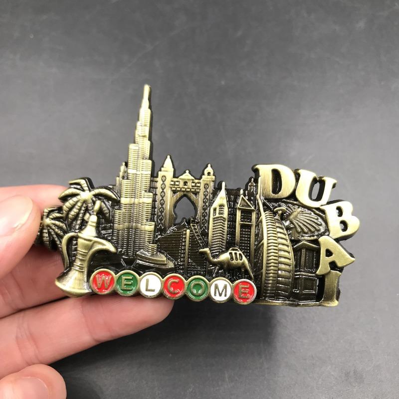Dubai Travelling Souvenirs Metallic Fridge Magnets Austria UAE Tourist Souvenirs Metal Magnetic Stickers for Fridge Home Decor