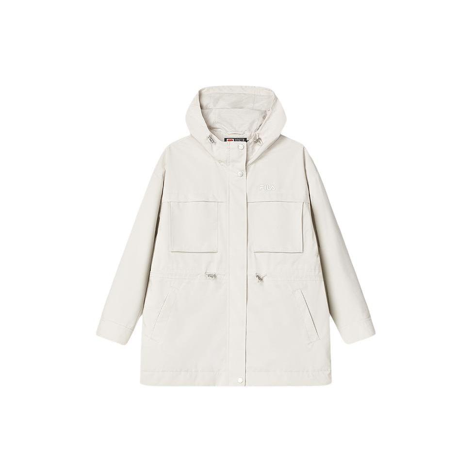 FILA Heritage Series Solid Color Zipper Hooded Mid-Length Sports Jacket Women jackets Light-Gray F11W418705F-GY XXL