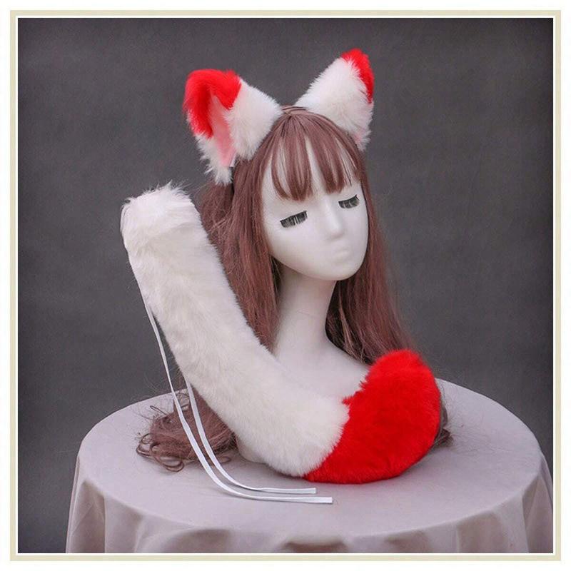 Masker Feest Pluche Kattenoren en Staart Set Schattige Anime Zoete Lolita Pluizige Vosstaart Oren Haarbanden Cosplay Accessoires Bont Rekwisiet
