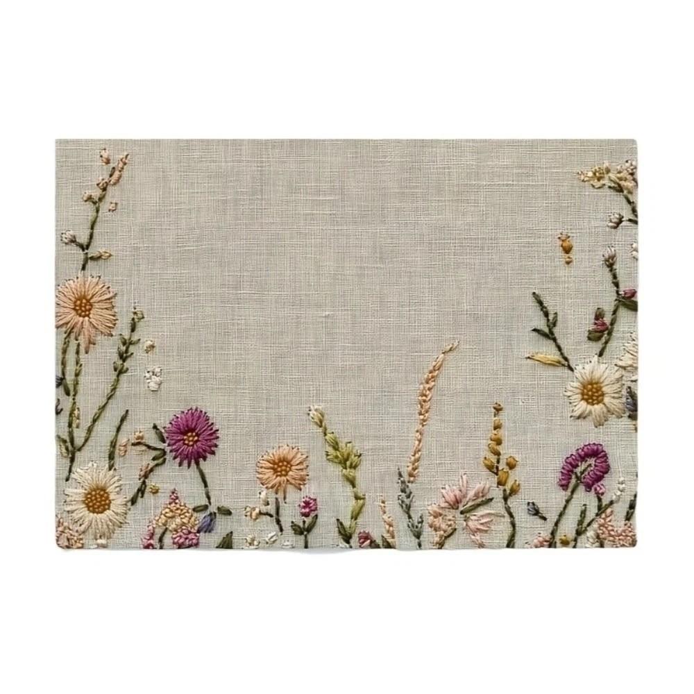 Rectangular Flower Dining Table Mat Washable Linen Table Mat Dining Table Floral Pattern