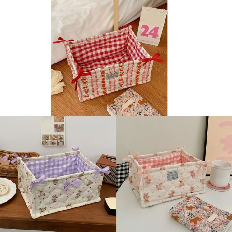 Multipurpose Quilted Fabric Storage Basket Accessory for Desk Organization In Any Room or Offices Space Saving Designs