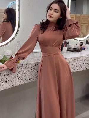 Vestido Elegante de Cintura para Mujer de Satén de Manga Larga Primavera 2025