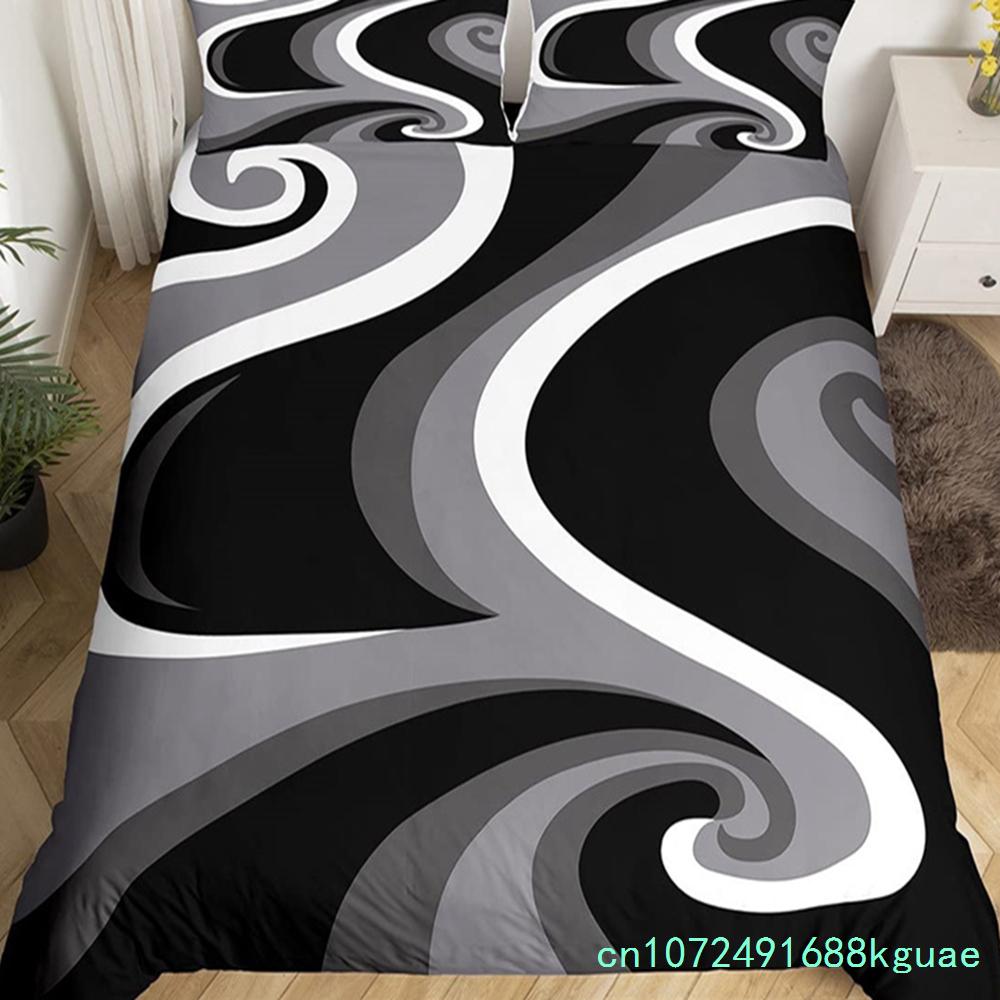 Gray Black Red Swirl Duvet Cover Set King Trippy Stripe Geometric Bedding Set Microfiber Farmhouse Abstract Geometry Quilt Cover