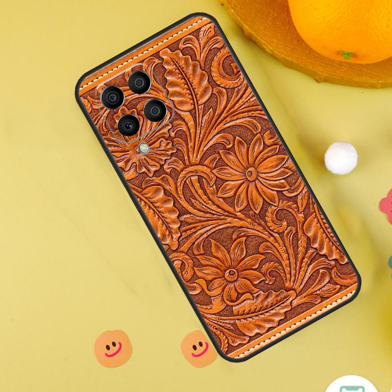 Brown Tooled Leather Pattern Case For Samsung Galaxy M31 M32 M12 M52 M21 M15 M55 M56 M36 M16 M06 M13 M33 M53 M14 M34 M54