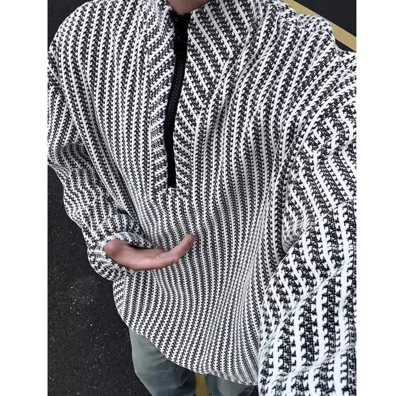 Men's Plus Size Half-Zip Deconstructed Hoodie - Autumn/Winter Street Style Pullover with High Street Vibes