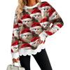 Women's Christmas Print Crewneck Sweatshirt with Scalloped Wavy Hem Casual Holiday Top