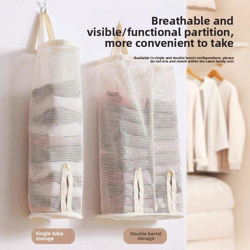 Wall-mounted Storage Bag for Underwear and Socks - Single or Double Tube Mesh Pocket - Wardrobe Hanging and Organizing Bag - Storage Bag