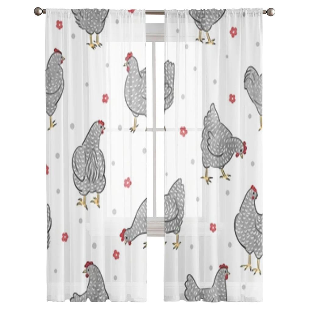 Transparente Vorhänge mit Hühnermuster für Wohnzimmer, Kinderzimmer, Tüllvorhänge, Küchenfenster, Behandlungsvorhänge