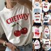Cherry Print Womens Tshirt Women Loose Comfortable Tee Red Cherries Graphic Daily Streetwear Fashion Soft Top T Shirt