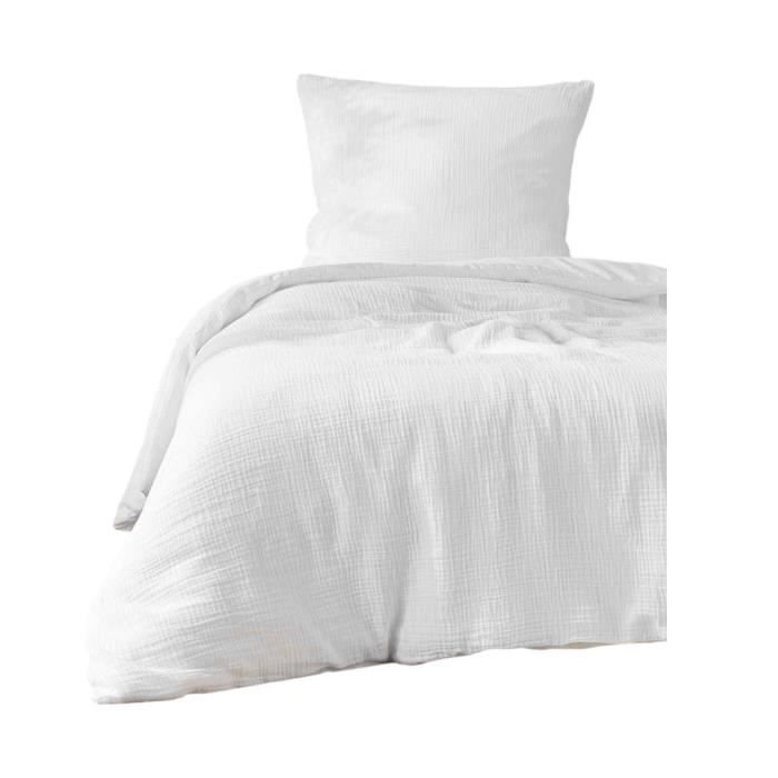 Housse de couette - Blanc - 140 x 200 cm - Gaze de coton - Oeko-Tex®