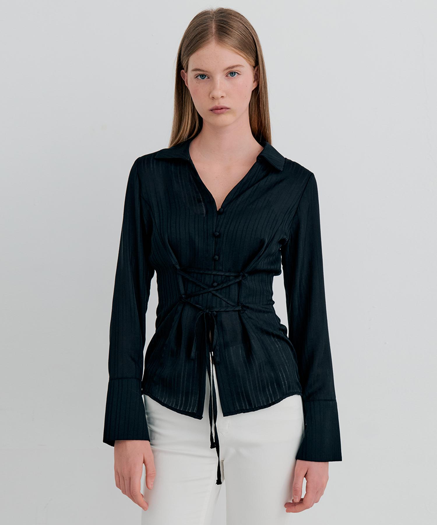 Itove Сеул Корсетная полосатая рубашка Черная Black/S