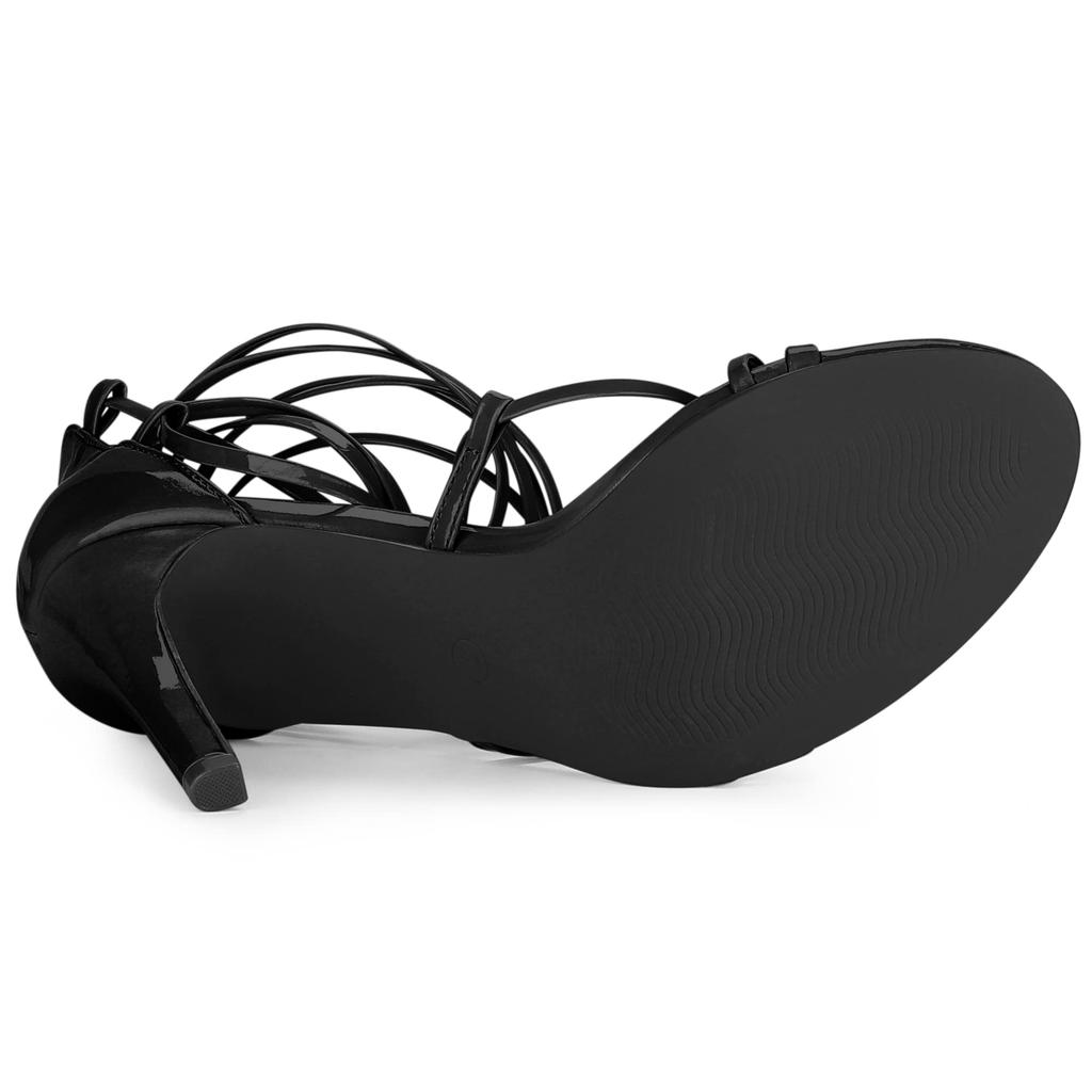 Allegra K Women's Lace-Up Sandals with Stiletto Heels, Black, Size 25.0 cm