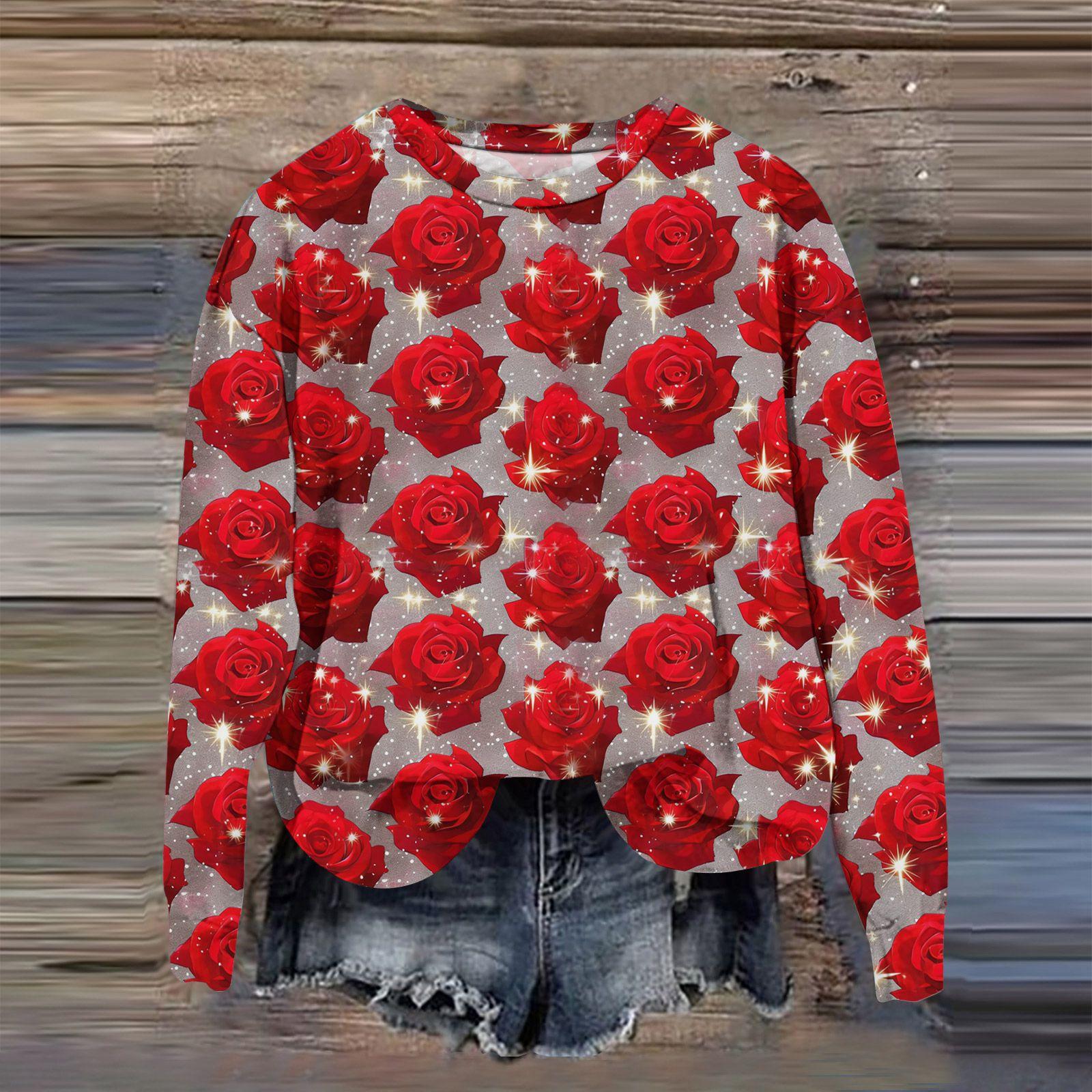 

Женская мода с принтом, длинный рукав, свободный круглый вырез, свитшот, осень XXXL красный