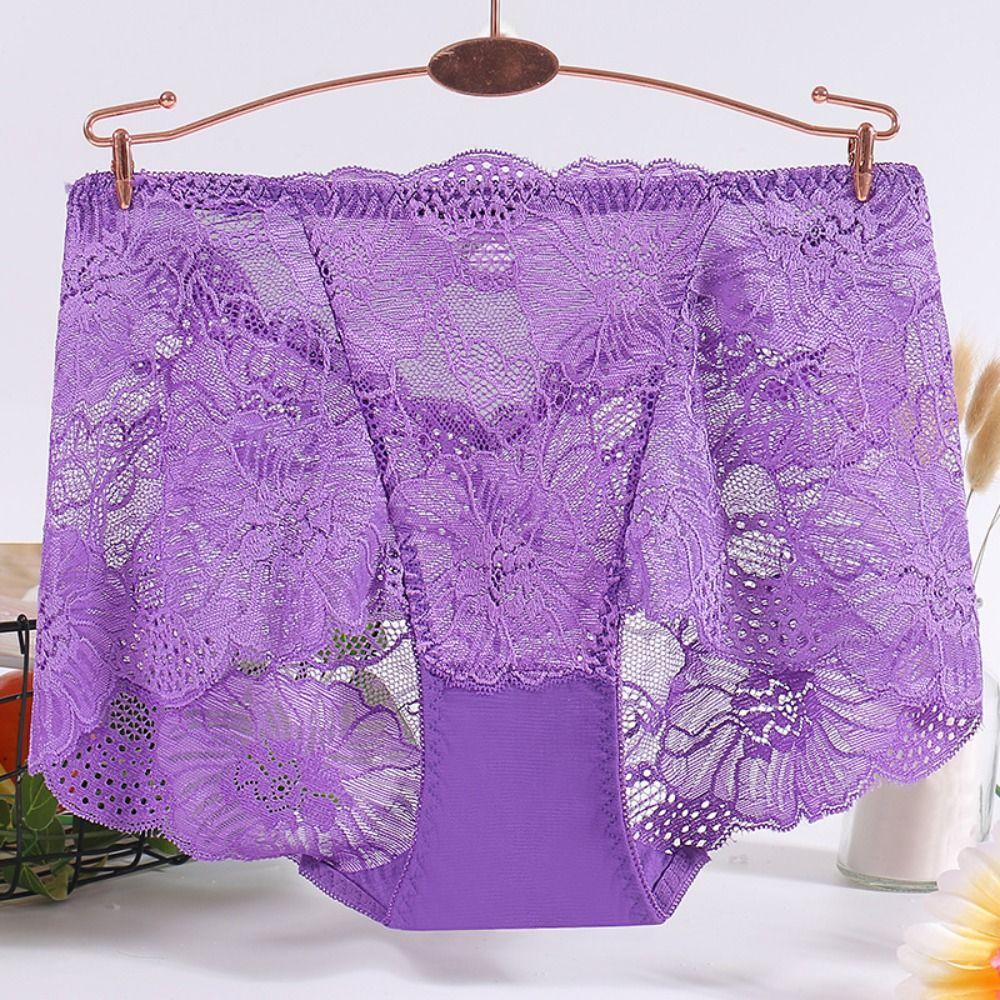 4PCS Mesh Transparent Seamless Lace Briefs Underpants Women Underwear Lace Flower Panties  Female