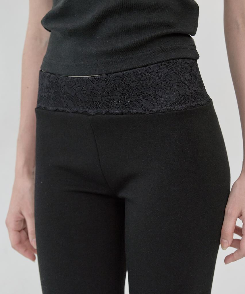Lekim Lace Waist Leggings (Black)