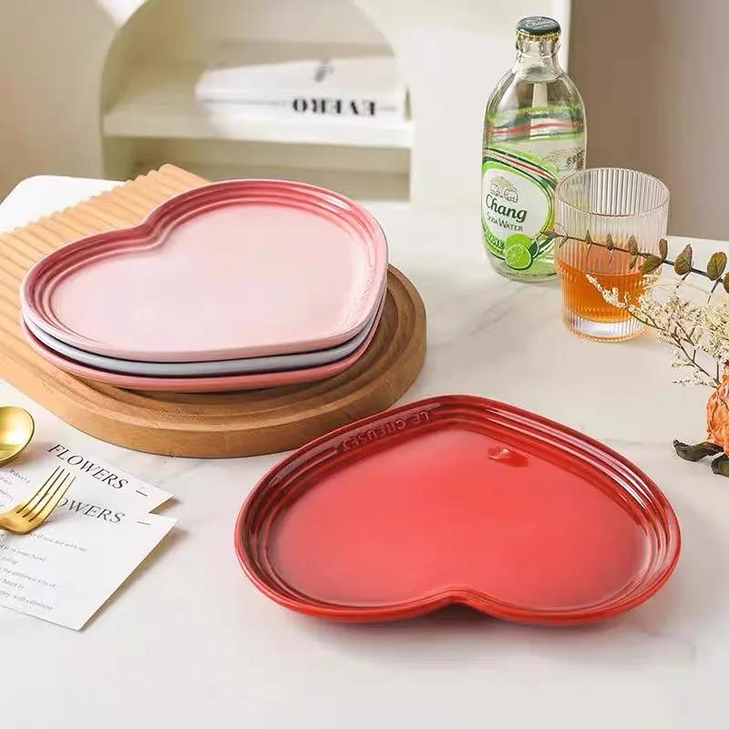 Rainbow Gradient Heart Shaped Dish Fashionable Western Dinnerware Fruit Salad Plate Ceramic Handmade Style