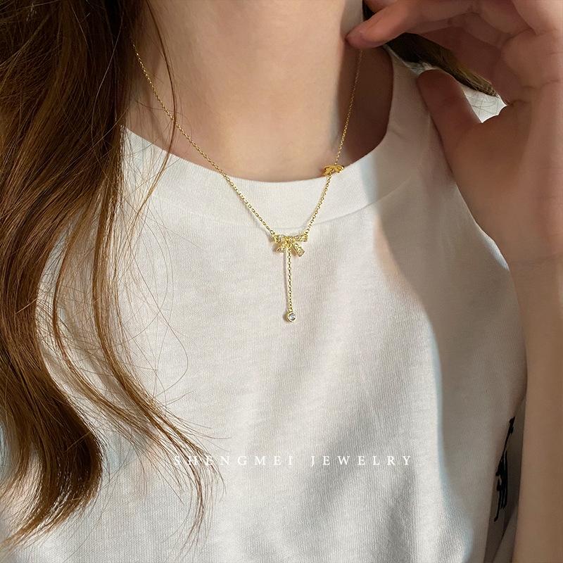 Fashion Design Bow Necklace Female Collarbone Chain Temperament Sweet Early Spring Choker Neck Chain