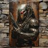 Vintage Predator  Skull Helmet Metal Tin Sign  HeavyDuty Retro Action Movie Decor Poster     Metallic Finish  Easy Hang Wit