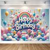 Bunte Happy Birthday Hintergrundbanner 3D Helle Ballons Kuchen Regenbogen Fotografie Hintergrund für Kinder Mädchen Geburtstag Pa