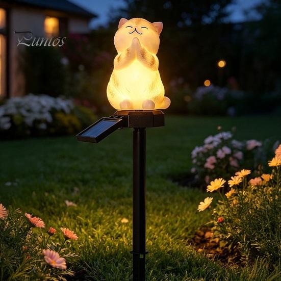 Eco Friendly Solar Garden Decor Cat Light, Waterproof Pathway Outdoor Warm White Path Lights LED Lamp for Patio Yard Lawn Decoration