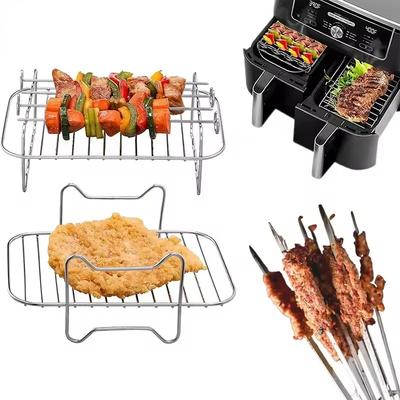 Stainless Grill Baking Pan Skewers Air Fryer Holder Grill Double Barbecue Baking Replacement BBQ Kitchen Tools Bbq Accessories