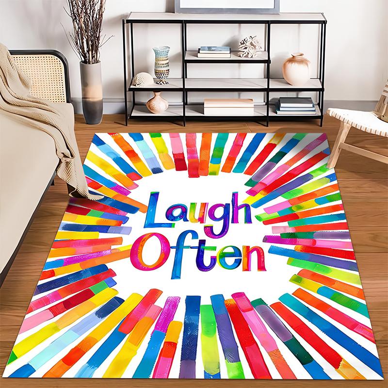 Colorful Decorative Carpet with "Laugh Often" Text Design Suitable for Use As an Anti-slip for Living Room Bedroom Sofas