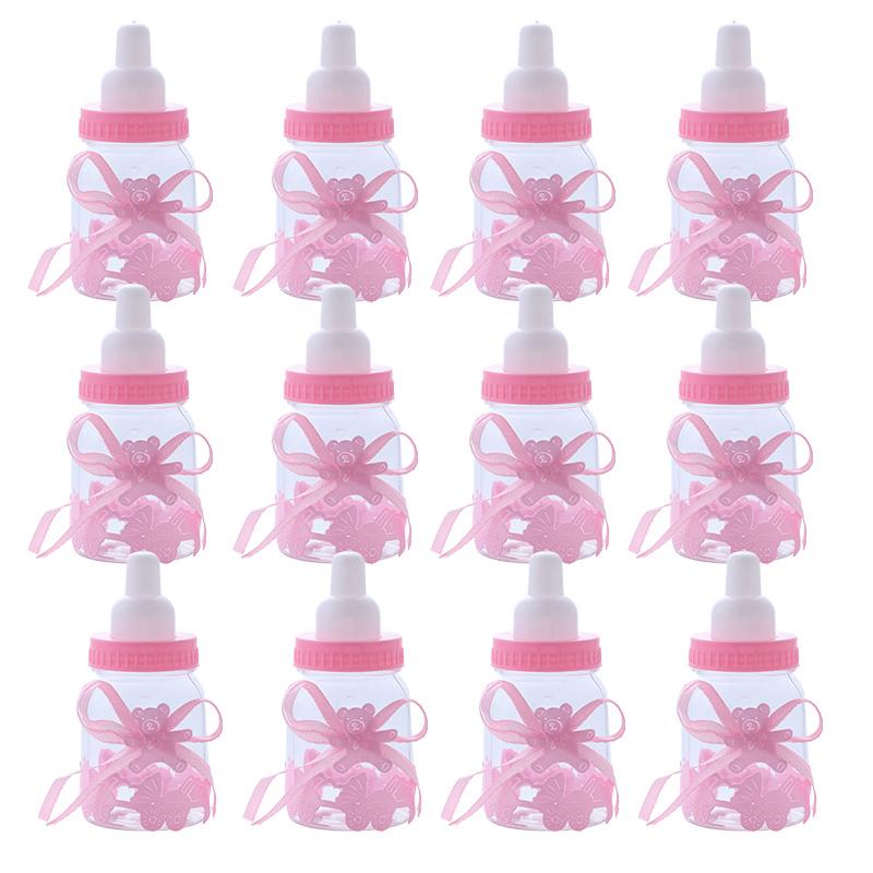12pcs Baby Bottle Mini Blue Pink White Plastic Candy Boxes Baby Shower Favors Gifts Boys Girls Gender Reveal Party Decorations