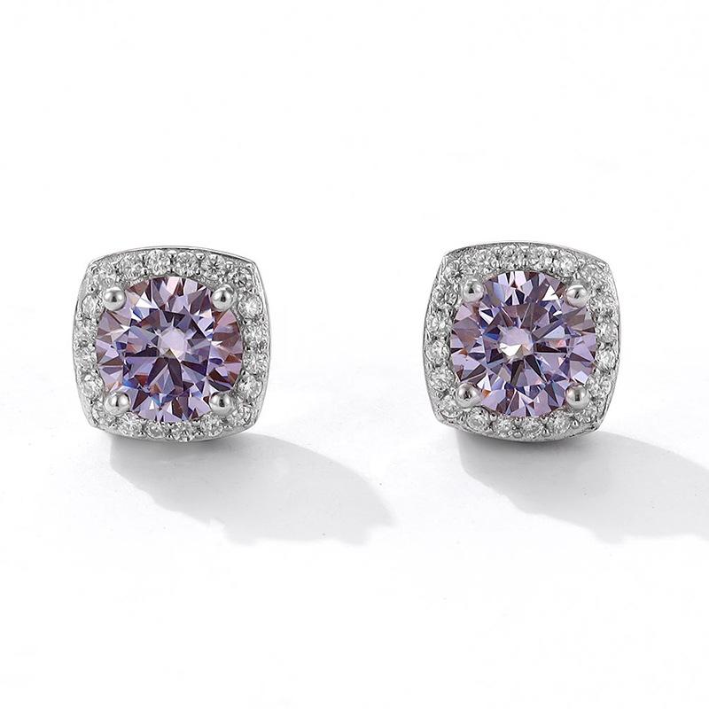 Moissanite Stud Earrings for Women Purple/Green Women Moissanite Stud Earrings No Ear Holes Women's Moissanite Magnet Earring