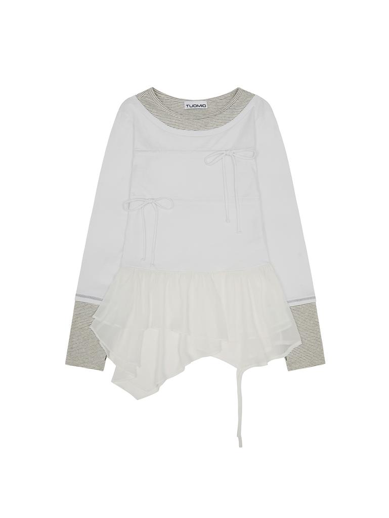 TUOMIO Layered Tail Ribbon Top [White]