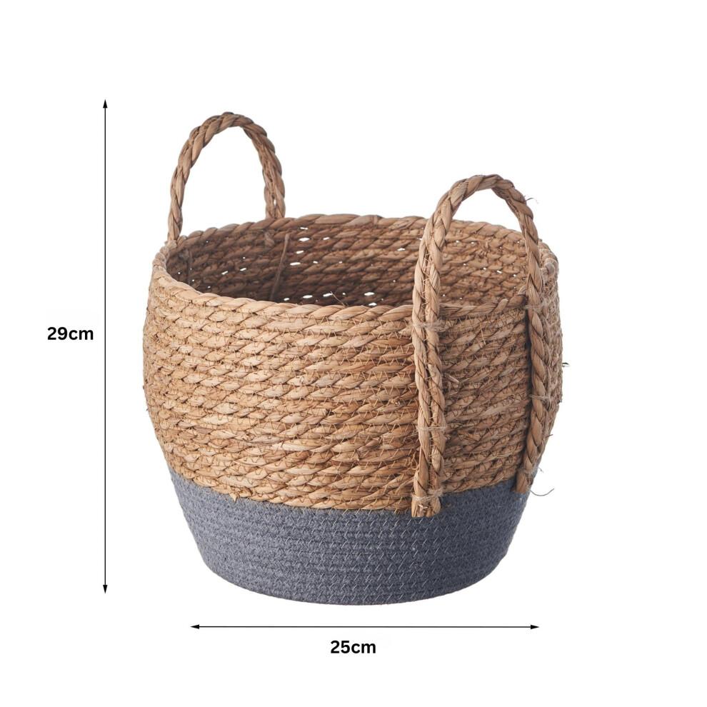 Eden & Willow Natural Straw Woven Plant Storage Basket, Home Organisation Hamper Basket with Handles (Grey, Set of 3)