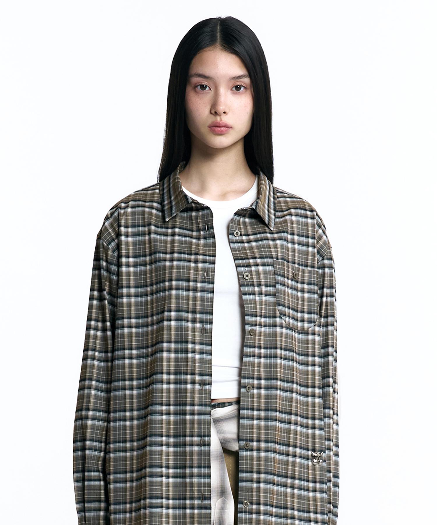 Kirsh Cheek Check Loose Fit Check Shirt [Khaki] 1