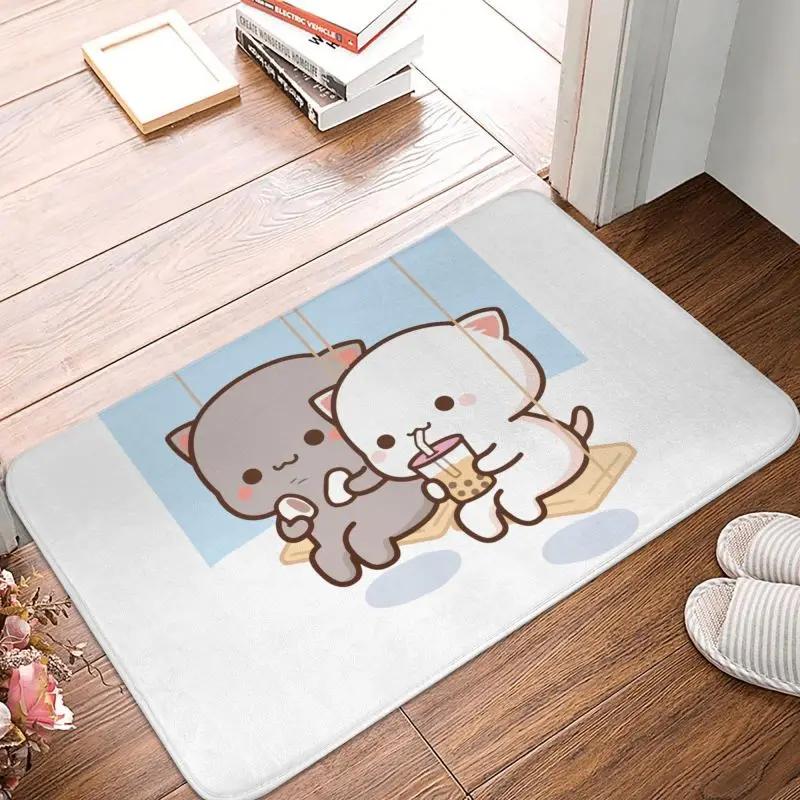 Mochi Cat Peach and Goma Front Door Floor Entrance Mat Interior Kitchen Bathroom   Bedroom Rug Living Room