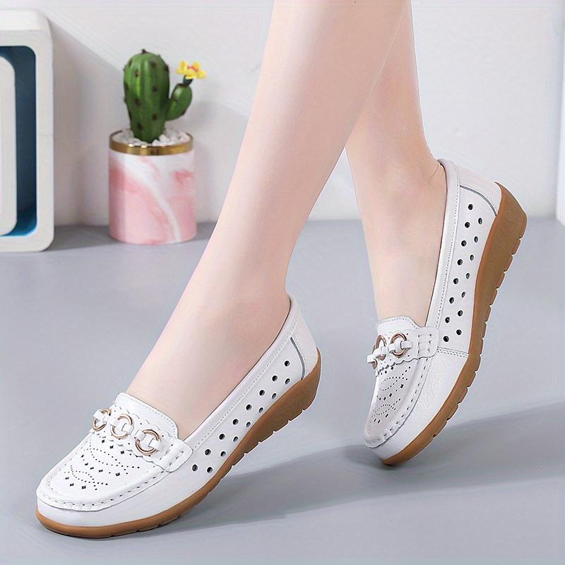 Women's Hollow Out Design Flat Shoes, Casual & Breathable Slip On Shoes, Women's Comfortable Shoes
