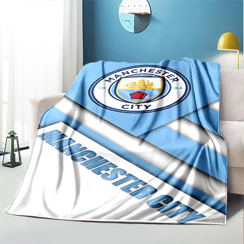 Manchester City FC Pattern Blanket for Home Decoration, Bed, Sofa, Car Travel, Camping, Suitable for All Seasons, Birthday Christmas Gift