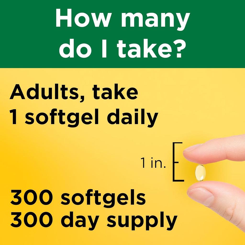 Nature Made Vitamin D3, 300 Softgels, 1000 IU (25 mcg) supports immune health, strong bones and teeth, 1PCS