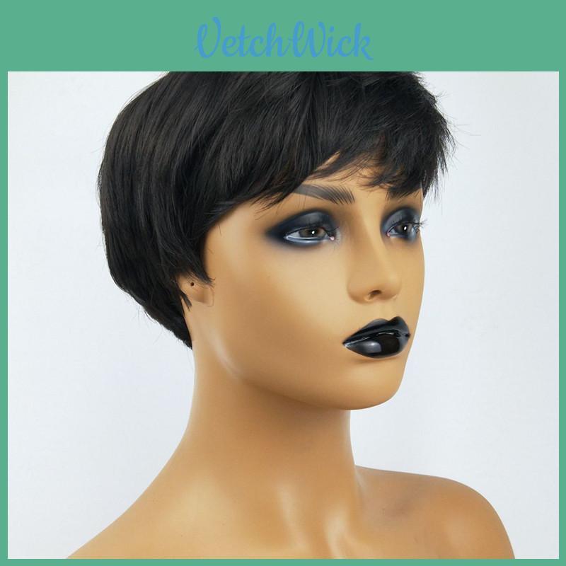 Parrucche Sintetiche Taglio Pixie Classico Parrucche Nere Lisce Con Frangia Capelli Corti Per Donne