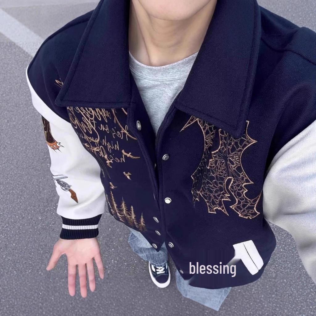 Unisex Vintage Letter Embroidery Baseball Jacket: Loose Fit for Spring & Autumn